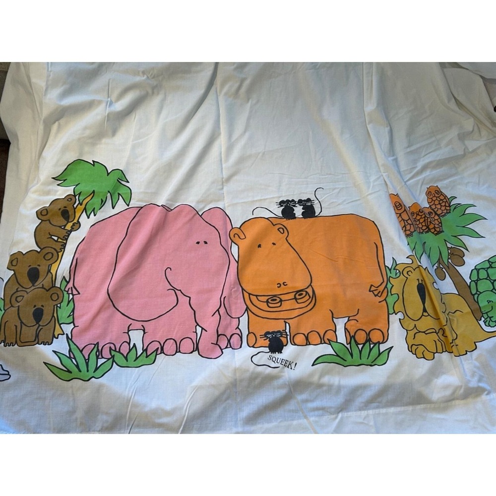 Vtg STEVENS UTICA Jungle Animal Sheet Set ( Queen Flat/2 King pillow) -‎ EUC